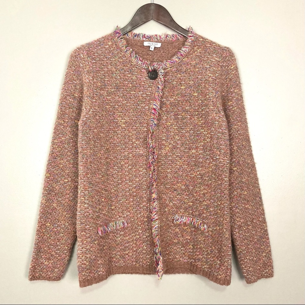 Gio & Gio Mohair Cardigan Sweater Women’s Size S Wool Blend Fringe Made in Italy